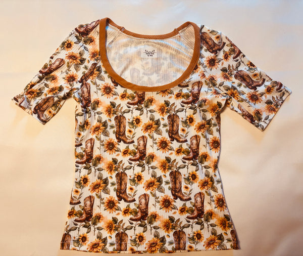 Cowboy Boots and Sunflowers Top for Women